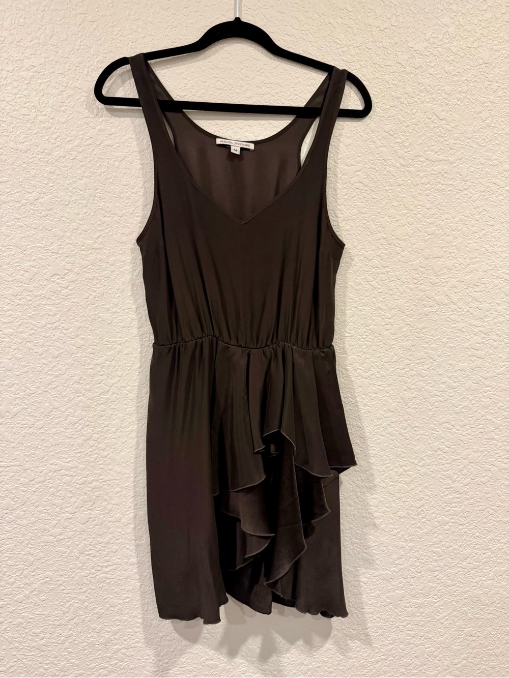 Amanda Uprichard Brown Sleeveless Ruffle-Hem Mini Dress